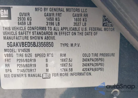 2011 Buick Enclave 1Xl z USA, uszkodzony, nr VIN 5GAKVBED5BJ356850